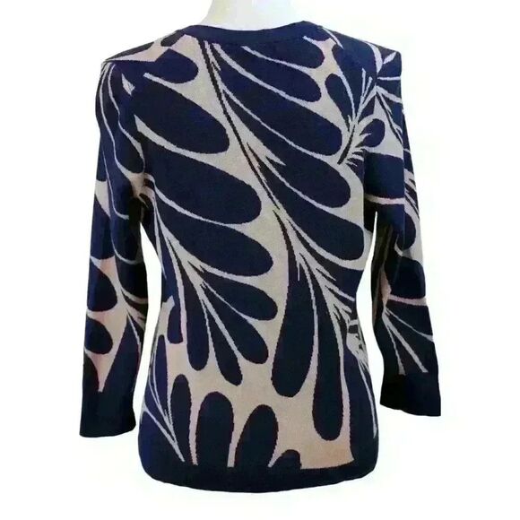 Rare Ann Taylor Navy Blue Palm Frond Cardigan – Small Petite - Picture 3 of 5